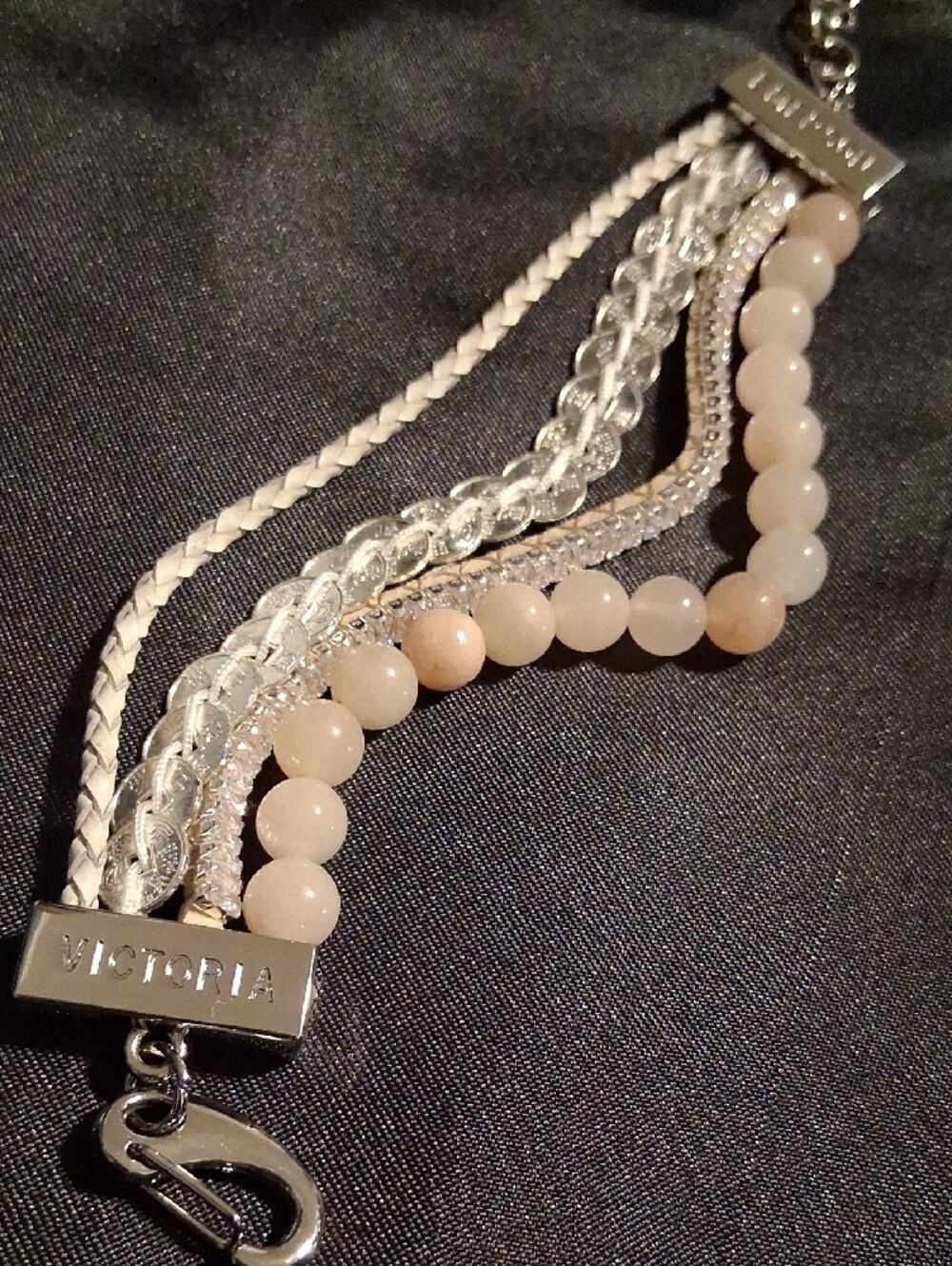 Victoria Emerson Blush Beaded and Silver Multi-Strand Cuff Bracelet. - Picture 6 of 10